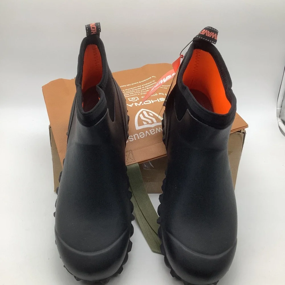 Showave Mens Ankle Rain Boots Waterproof Slip Resistant‎ Black Work Size 14 New